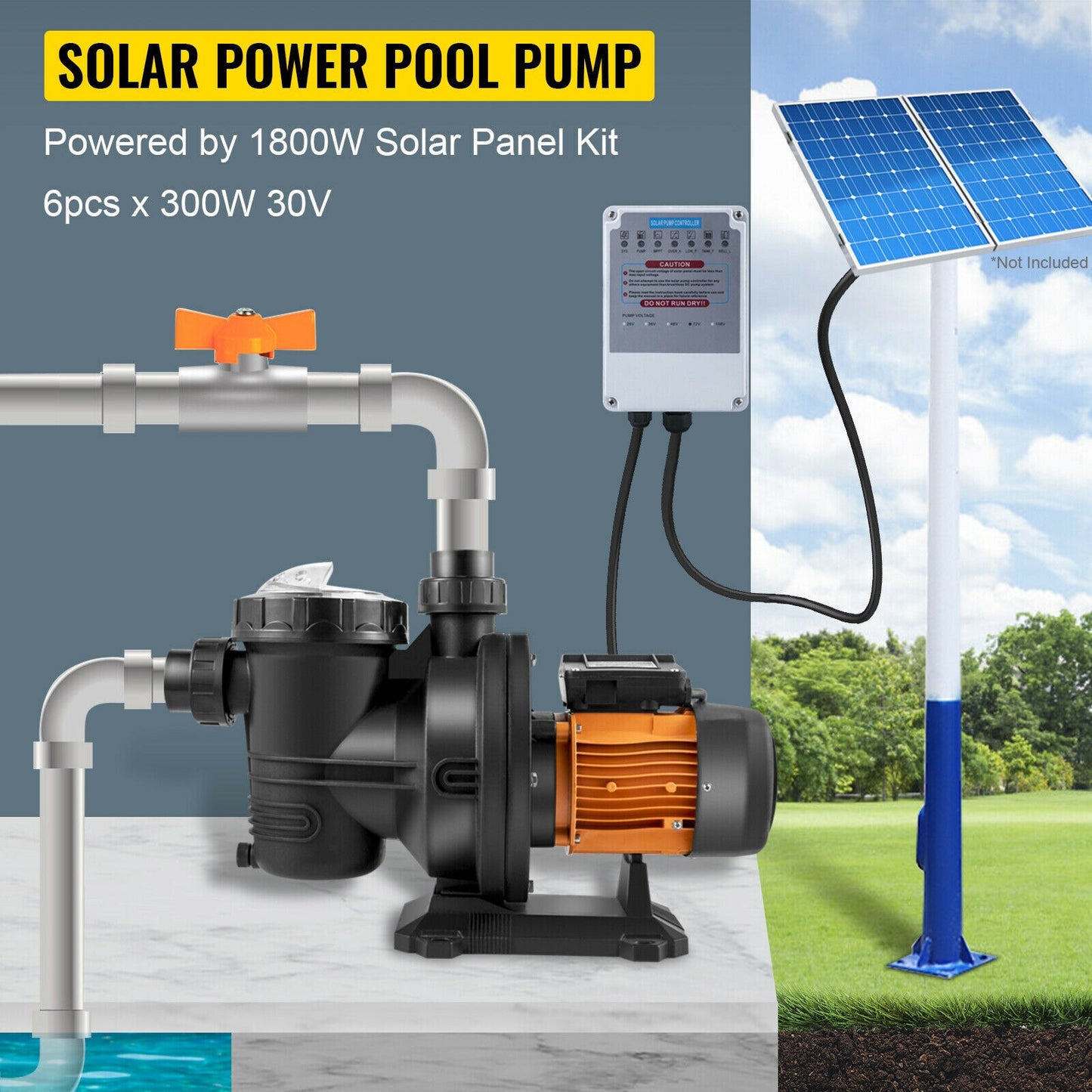 Solar Power Swim Pool Pump 500W 900W 1200W 48V 72V 75GPM 92GPM 136GPM, MPPT Controller
