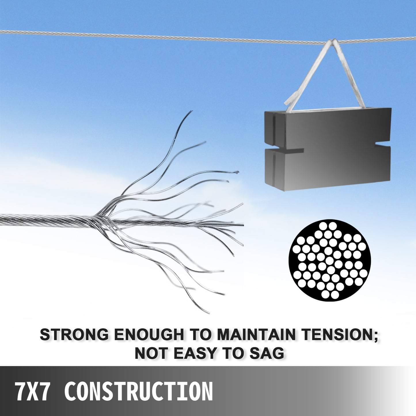 152M / 500Ft Wire Rope 316 Stainless Steel Strong Tension Lifting Cable 1.5MM-3.2MM Diameter