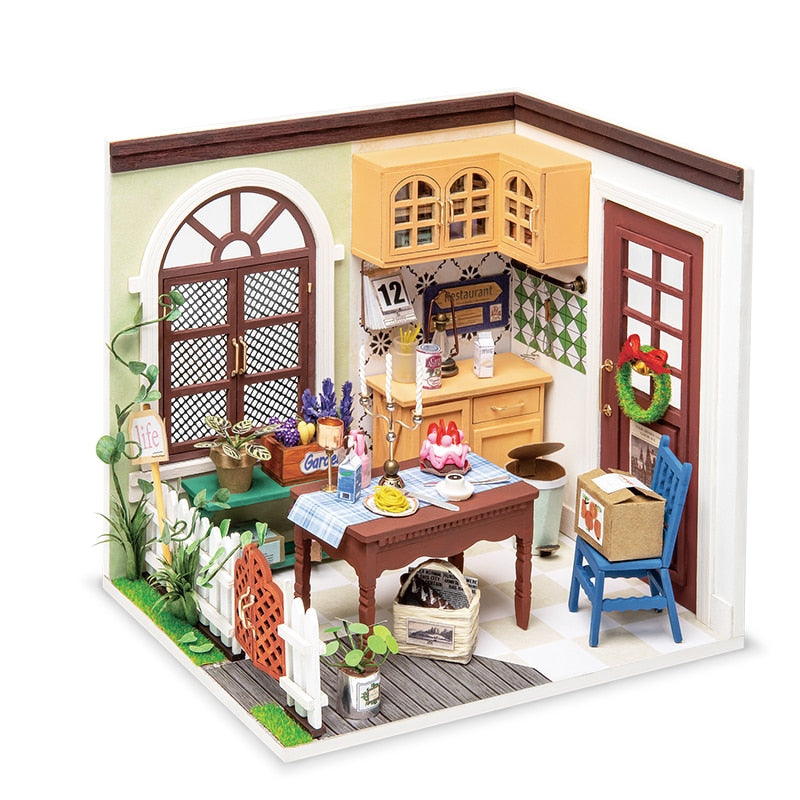 DIY Miniature Dollhouse Wooden Kits with Furniture:  Studio, Bedroom, Dining Room