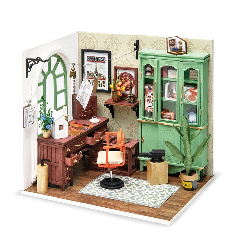 DIY Miniature Dollhouse Wooden Kits with Furniture:  Studio, Bedroom, Dining Room