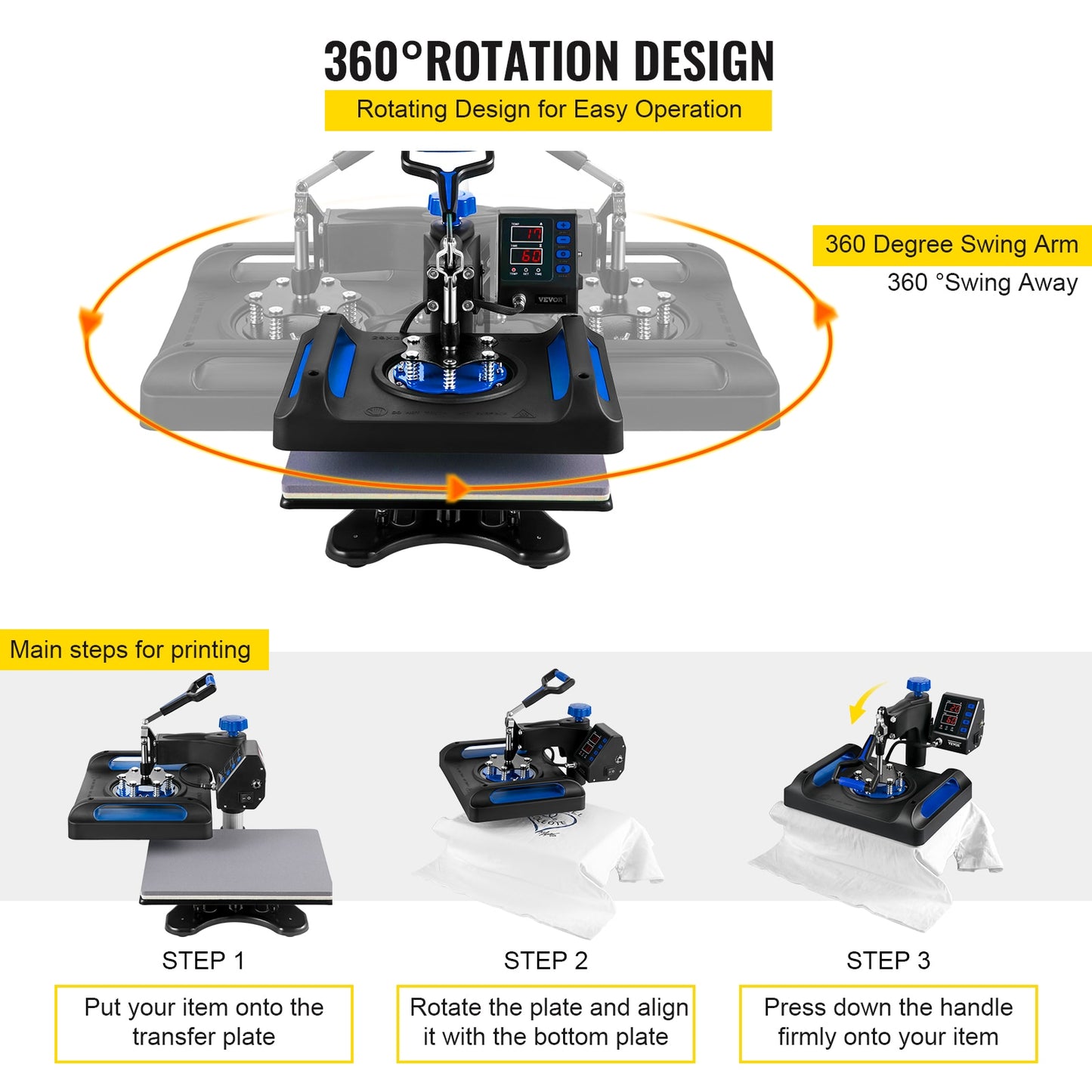 5/8"1 15x15x12x15; Dual-tube Heat Press Sublimation Machine 360° Swing Design for T-shirts, & more