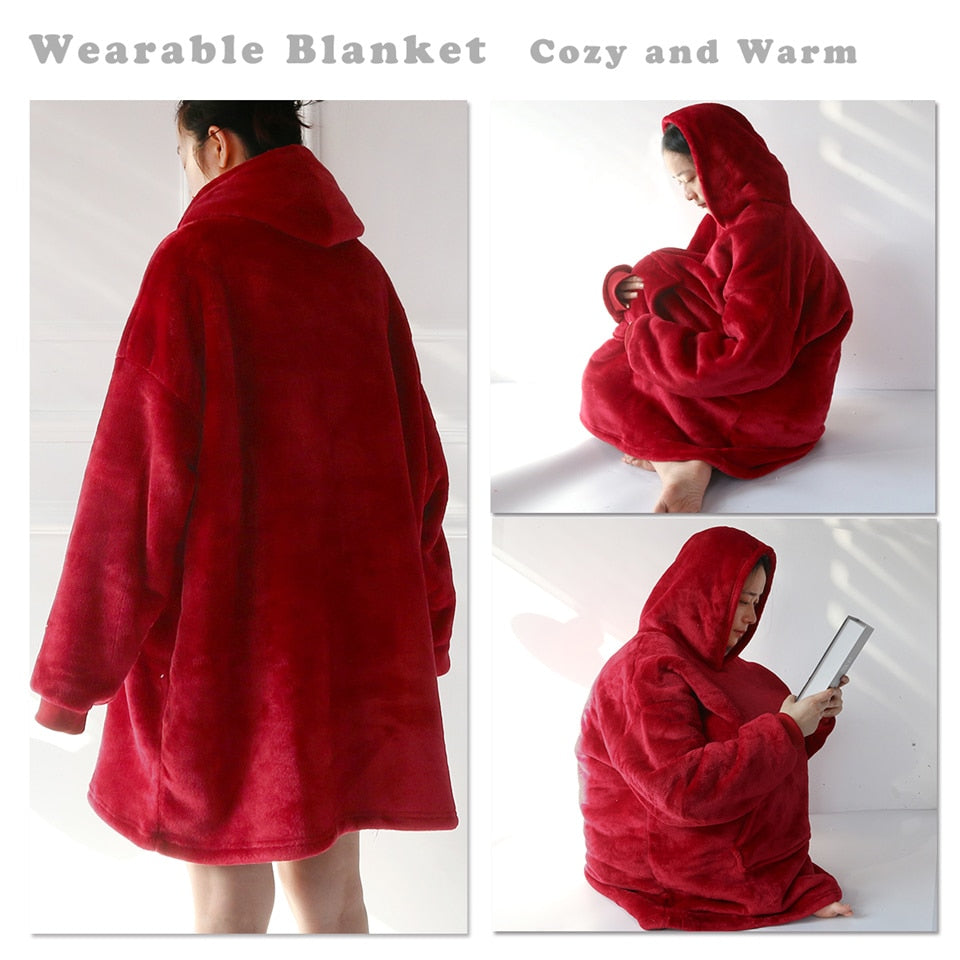 Sherpa Fleece Blanket With Sleeves Hoodie, Adults Soft Warm Plush Winter Hooded Blanket couverture