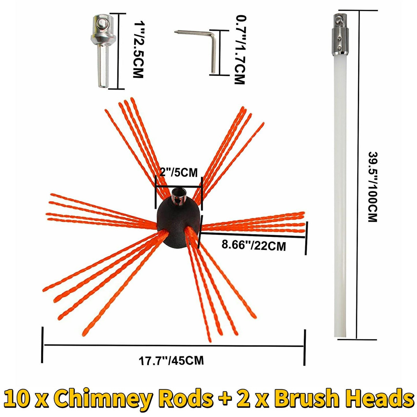 Chimney Sweep Kit, Nylon, Electrical Drill Drive, Flexible Rod Rotary Brush Head, Clean Flue Soot