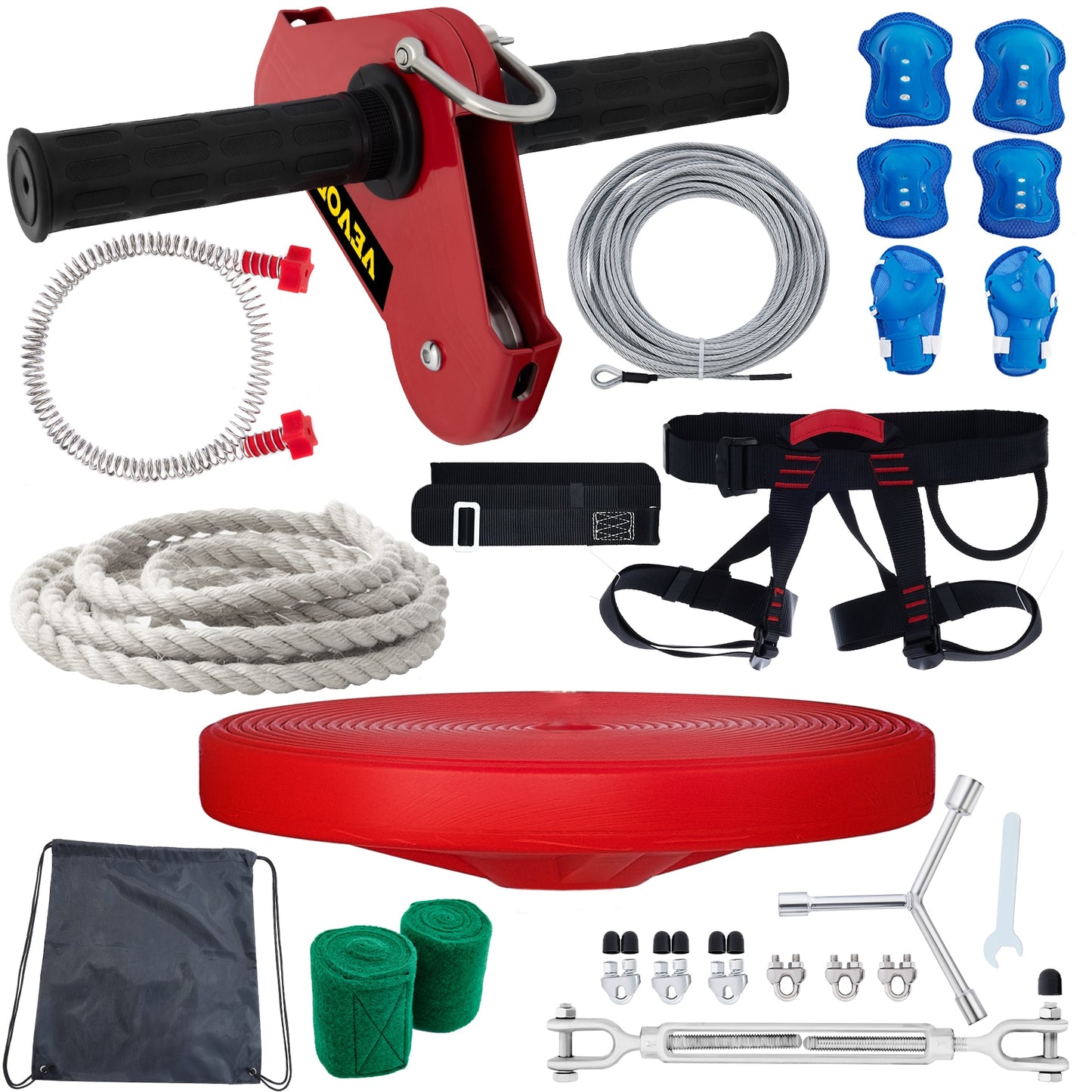 Zip line Kits, Swing Seat Brake Cable and Trolley, 90/100/110/120/150/160FT