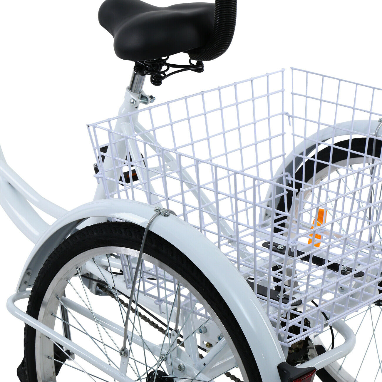 7 Speed 24 Inch Adult Tricycle With Shopping Cargo Basket,  White or Yellow