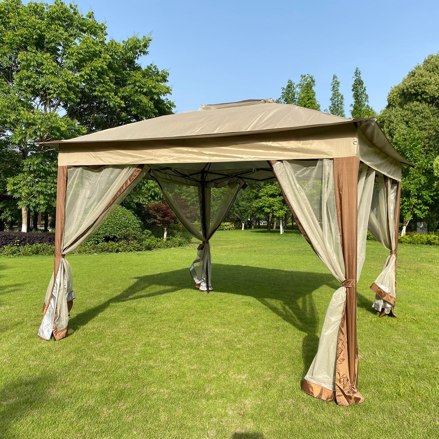Outdoor 11x 11Ft Pop Up Gazebo Canopy With Removable Zipper Netting, 2-Tier Soft Top Event Tent, Suitable For Patio, Backyard, Garden