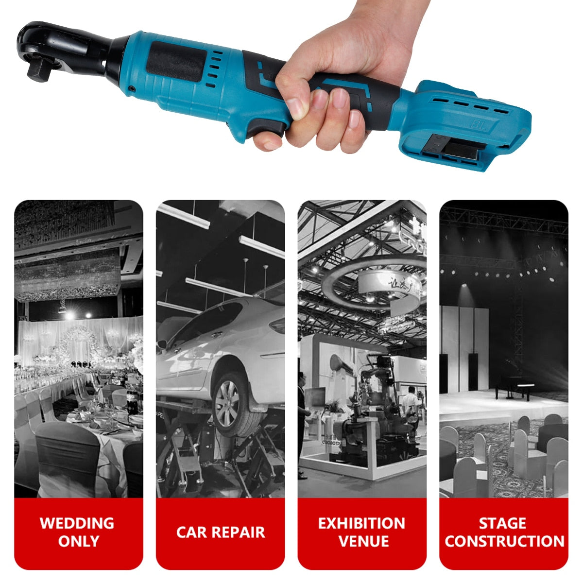 Electric Ratchet Wrench 18V 1/2inch Cordless Brushless Right Angle Wrench, LED Light Screw Removal
