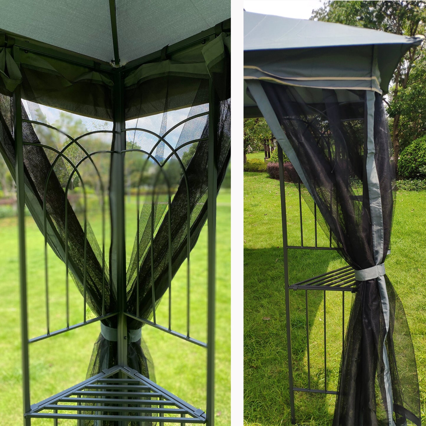 13x10 ft patio Pergola sun shade with ventilated double top and four side netting mosquito netting
