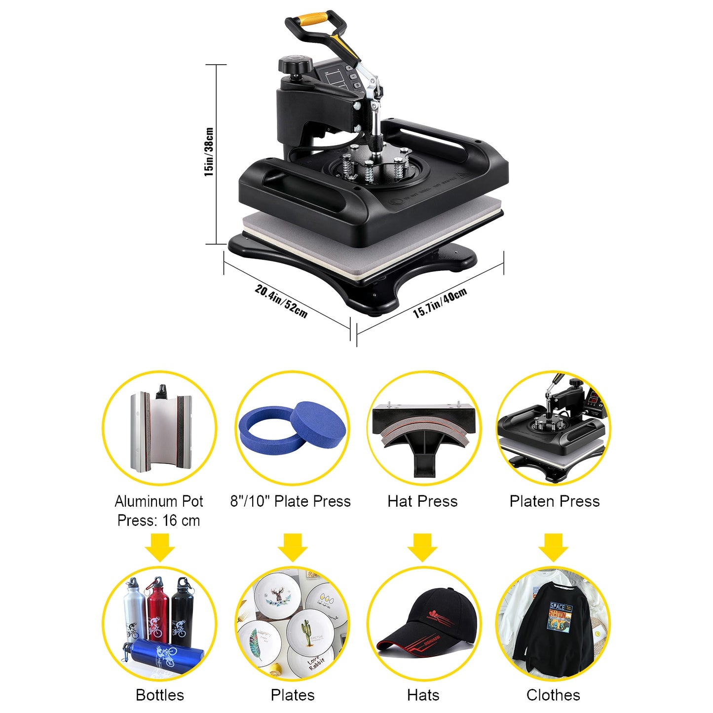 5/8"1 15x15x12x15; Dual-tube Heat Press Sublimation Machine 360° Swing Design for T-shirts, & more