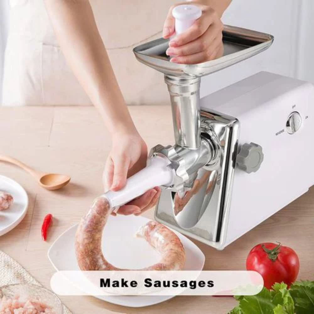Electric Meat, Food Grinder with Sausage Kit 3 Grinder Plates 600W Power, White