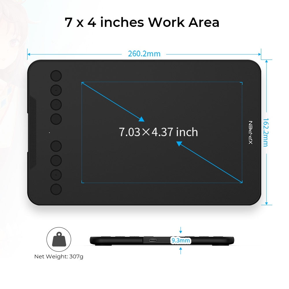 Digital Graphics Drawing Tablet Mini 7x4.3 inch, Express Keys, Tilt.   Android / Mac / Windows
