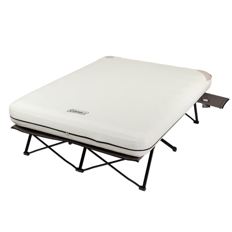 Coleman Cot and Thick Queen Air Mattress Combo, Side Tables, Pump Included