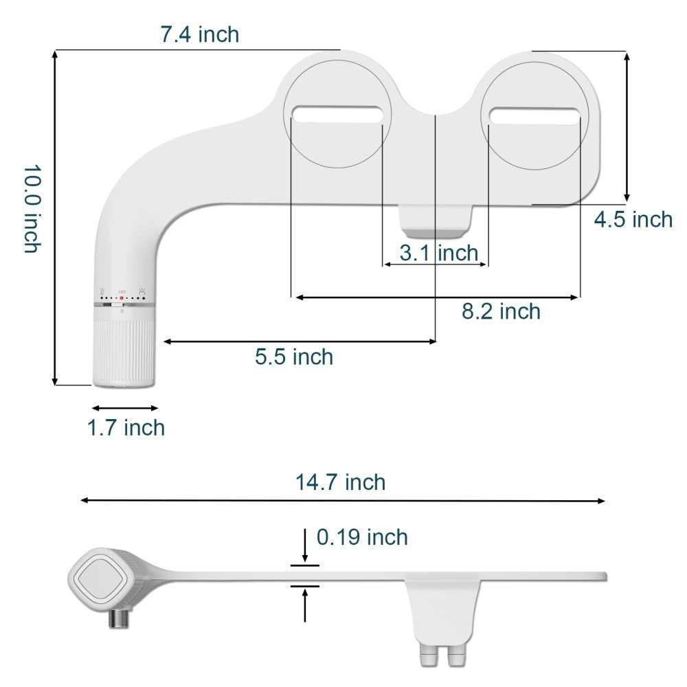 Toilet Attachment, Dual Nozzle Bidet, Adjustable Water Pressure, With Brass Inlet