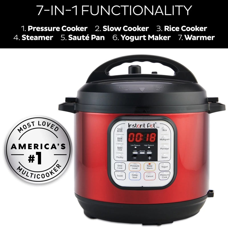 Instant Pot Duo 6 Quart  7-in-1 pressure cooker，Red Stainless Steel