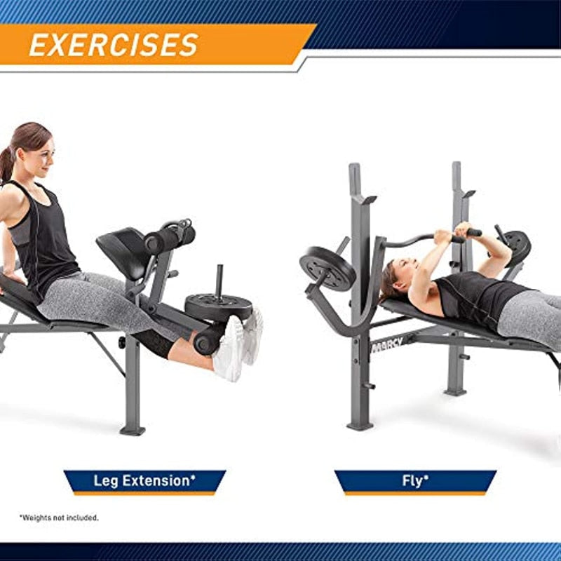 Marcy Standard Weight Bench, Multifunctional Workout Equipment, Leg Developer, Butterfly Arms,   Alloy Steel MD-389