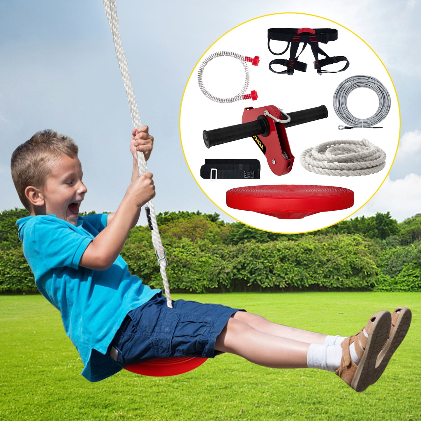 Zip line Kits for Backyard Zip Lines 90/100/110/120/150/160FT Included Swing Seat Brake and Trolley