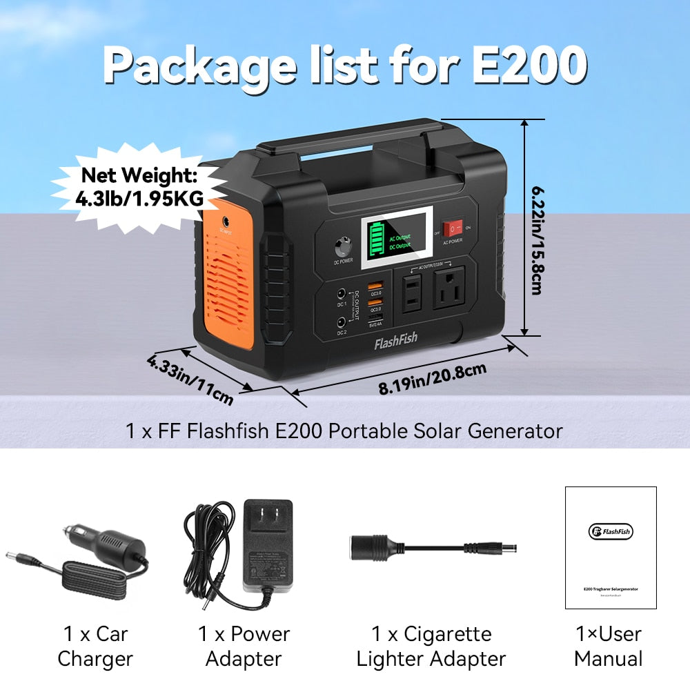 110V Portable Power Station Solar Generator AC 200W 151WH