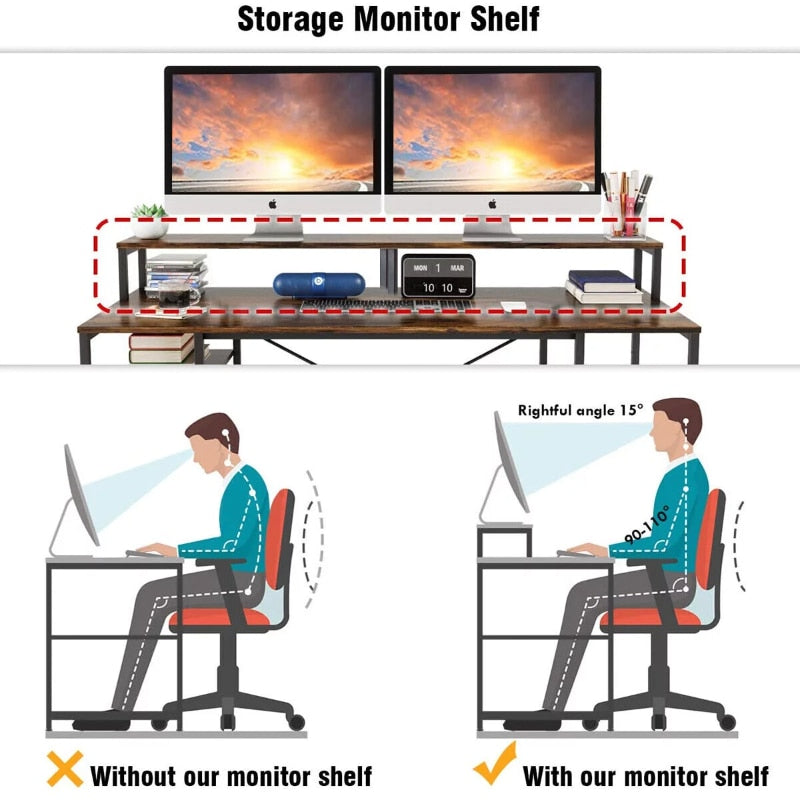 47 inch Computer Home Office Desk with Shelves,  CPU Stand,