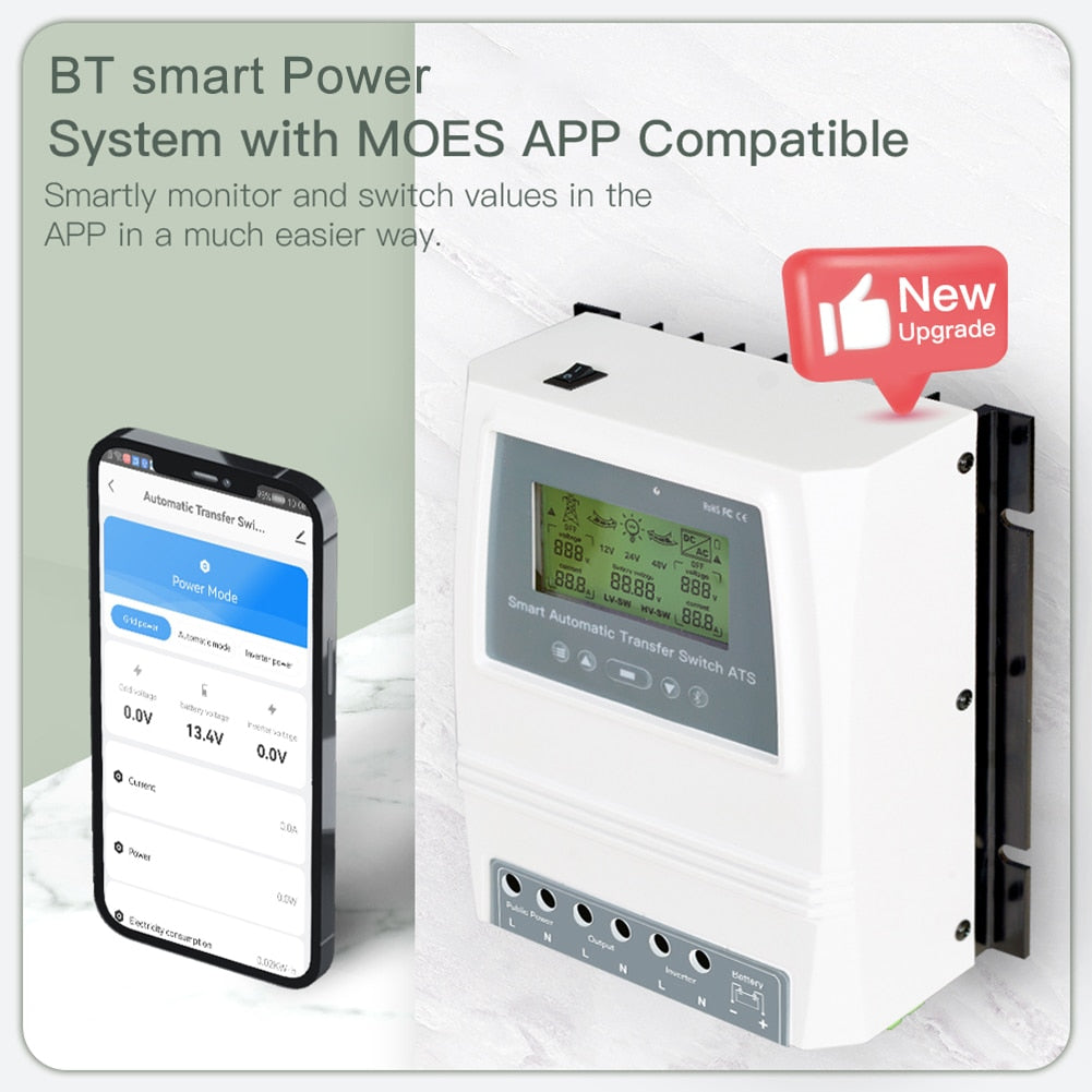 Solar Charge Controller, Automatic Transfer Switch, Bluetooth, Dual Power for Solar Wind System, DC 12/24/48V, AC 110/220V