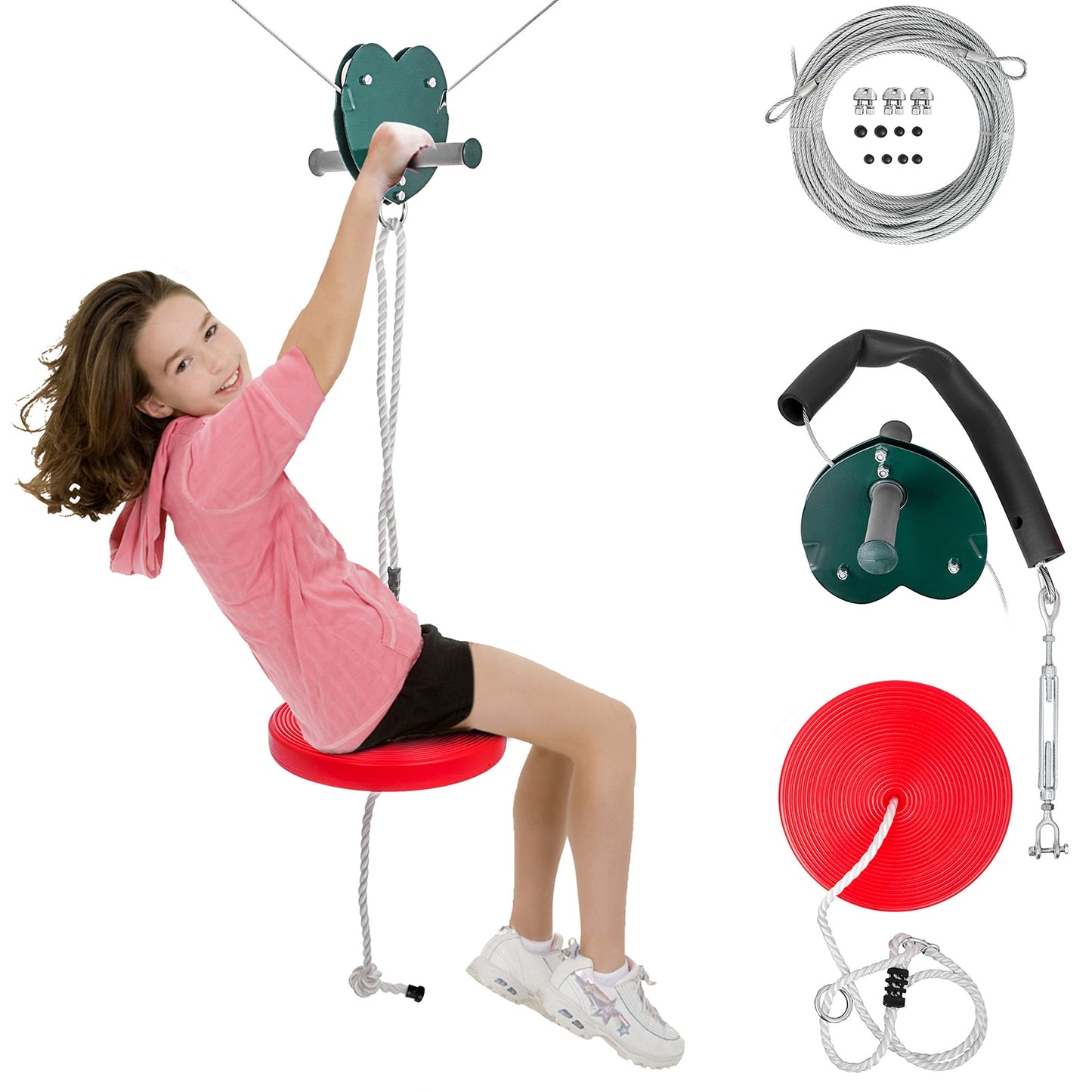 Zip line Kits for Backyard Zip Lines 90/100/110/120/150/160FT Included Swing Seat Brake and Trolley