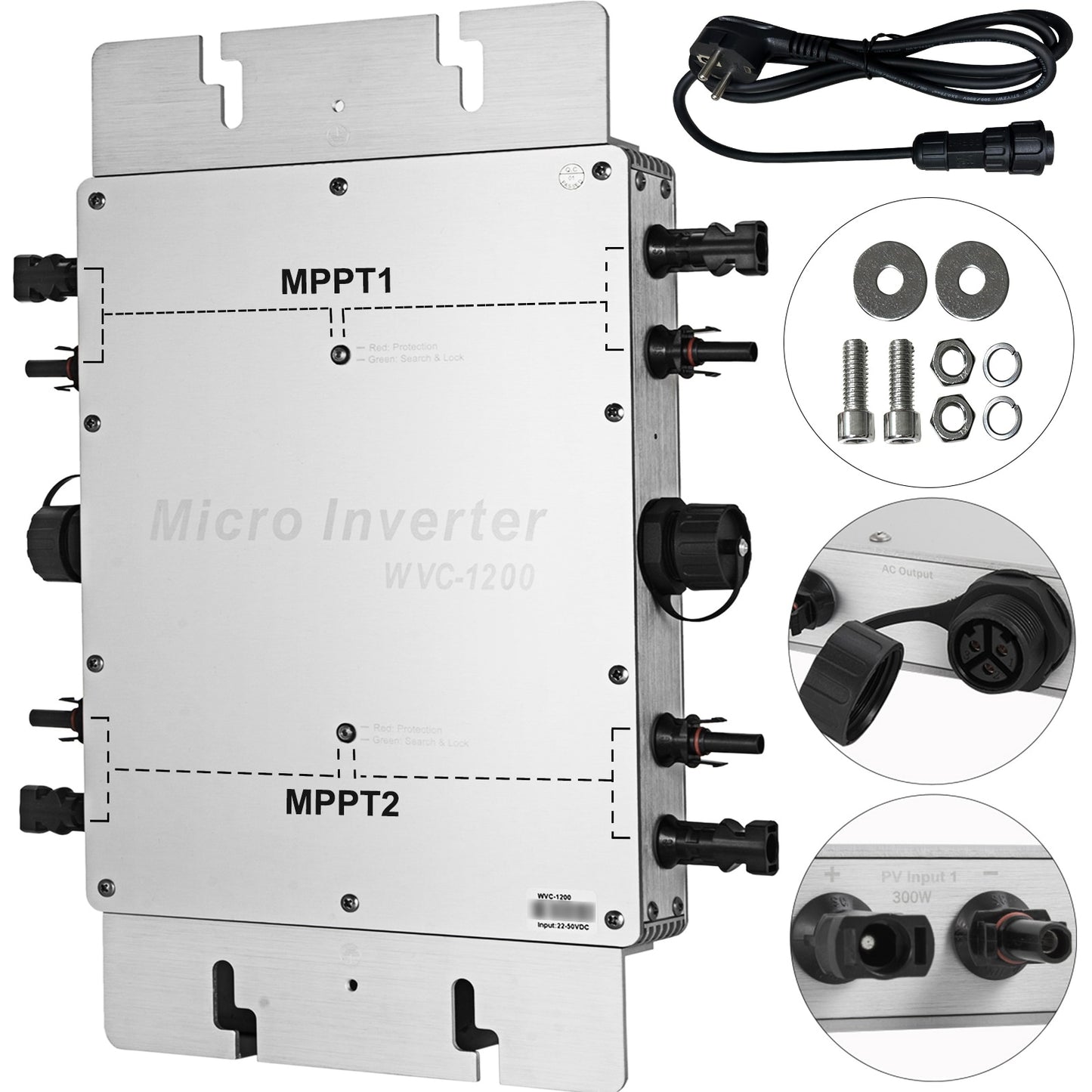 MPPT Solar Grid Tie, Micro Inverter 600W 1200W DC 22-50V to AC 220V/110V Waterproof IP65 Converter for Household, Appliances