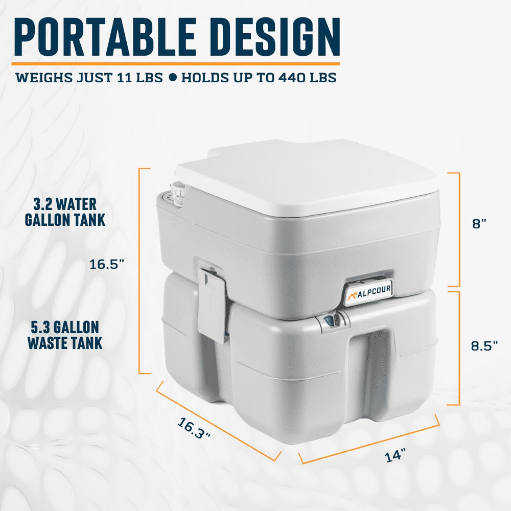 Portable Toilet – Compact Indoor Outdoor Commode w/Travel Bag, Piston  Flush, 5.3 Gallon Waste Camping, RV, Boat & More