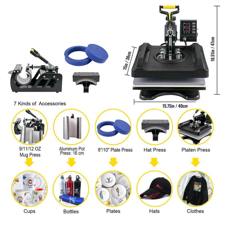 5/8"1 15x15x12x15; Dual-tube Heat Press Sublimation Machine 360° Swing Design for T-shirts, & more