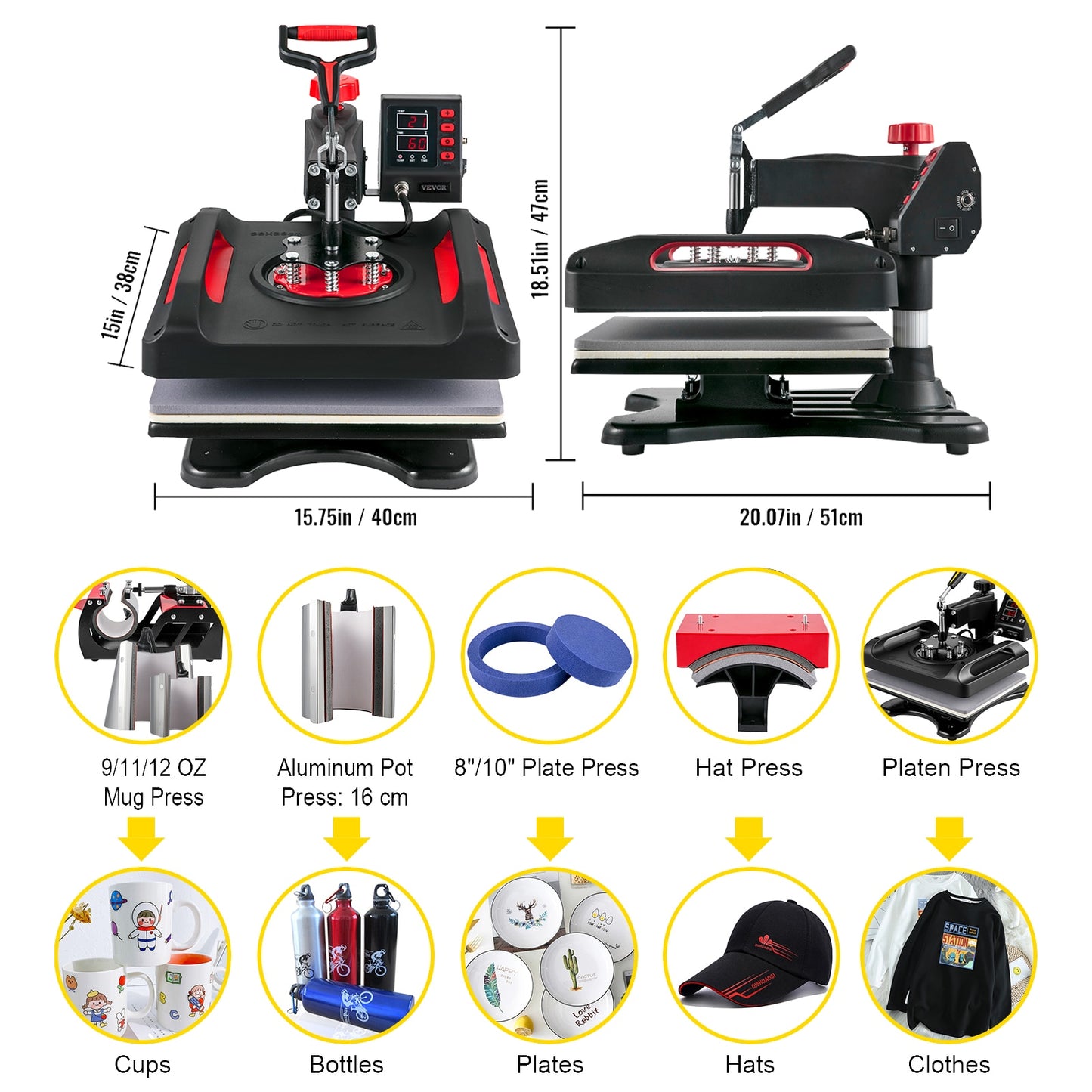 5/8"1 15x15x12x15; Dual-tube Heat Press Sublimation Machine 360° Swing Design for T-shirts, & more