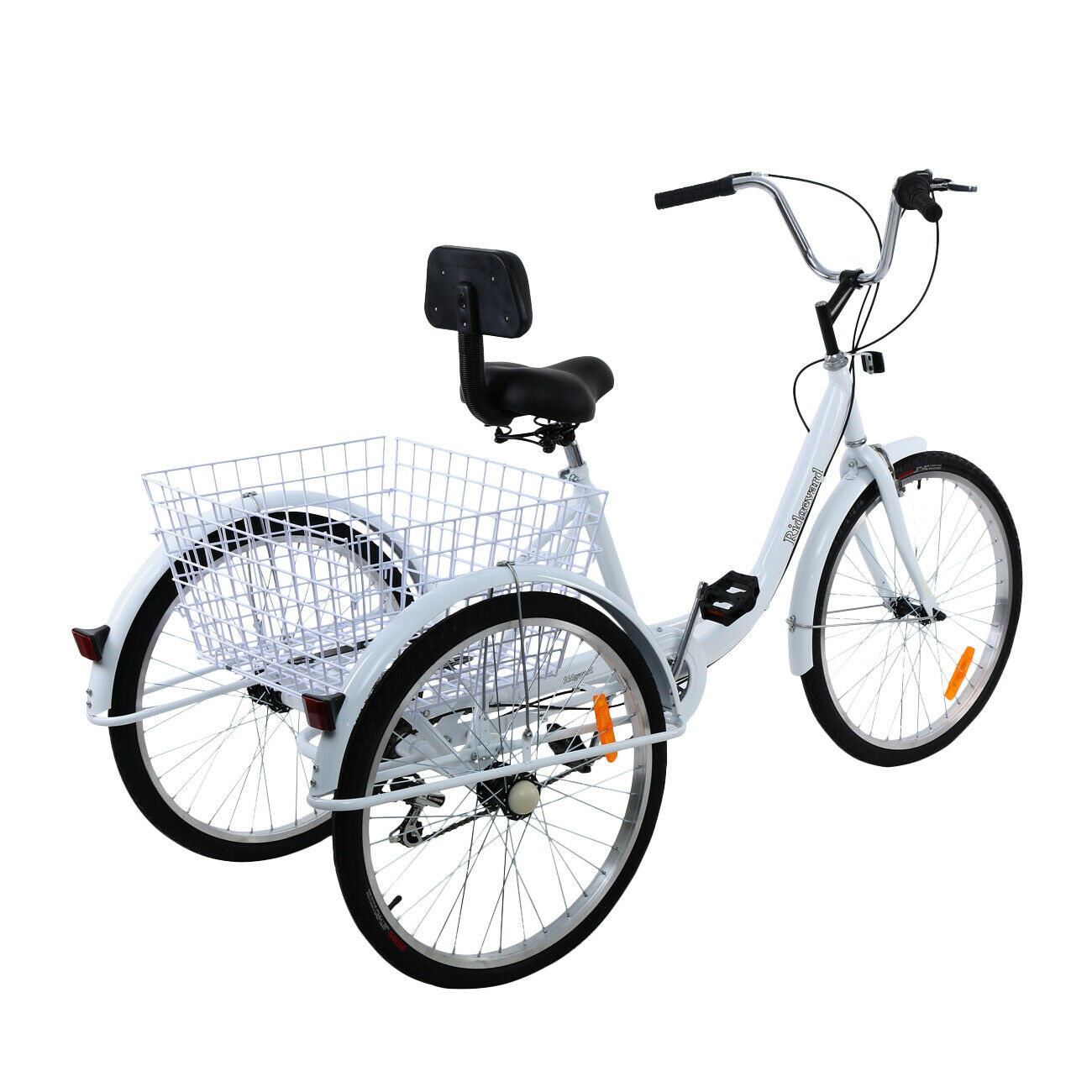 7 Speed 24 Inch Adult Tricycle With Shopping Cargo Basket,  White or Yellow