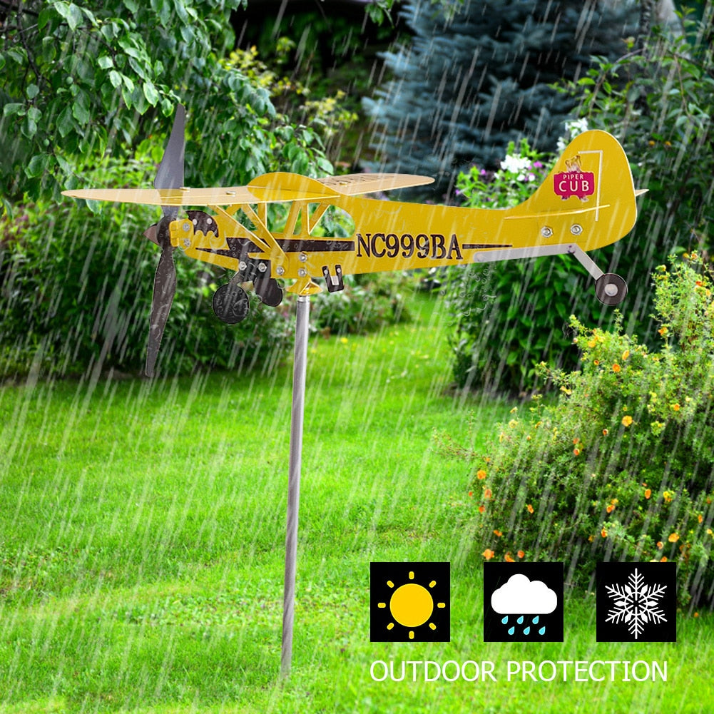 3D Weather Vane Metal Airplane Wind Direction Indicator Wind Spinner