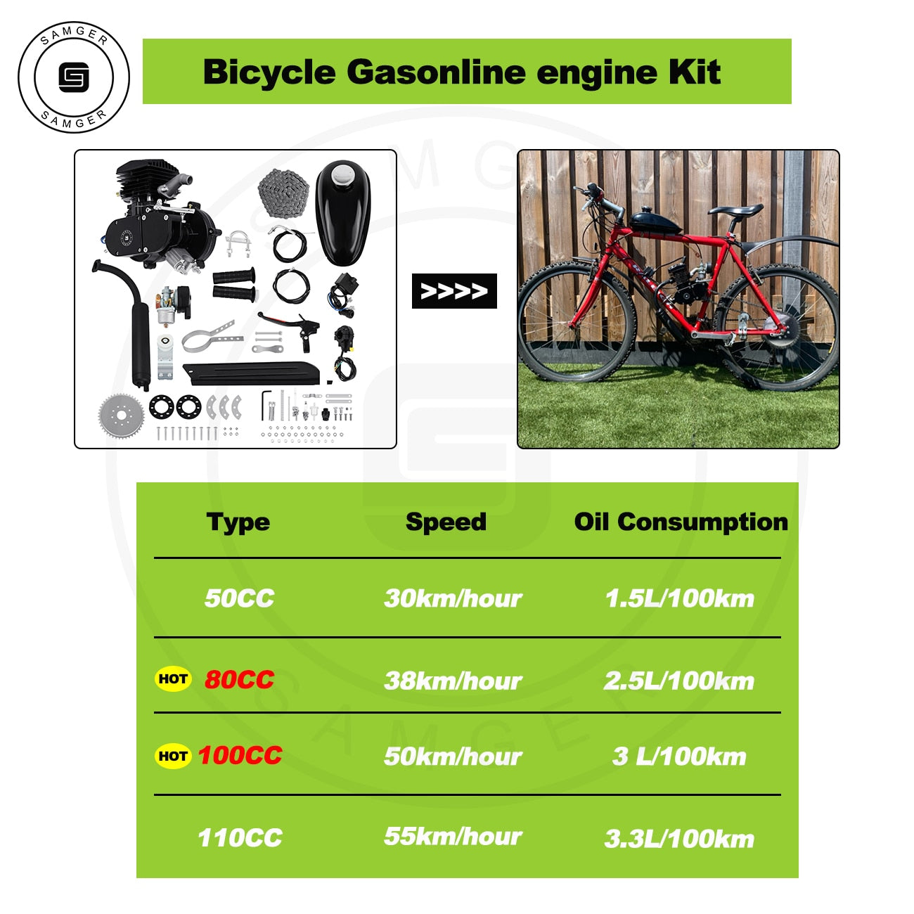 80/100/110CC Bike Gasoline Engine Kit 2 Stroke For DIY Motorized Bicycle