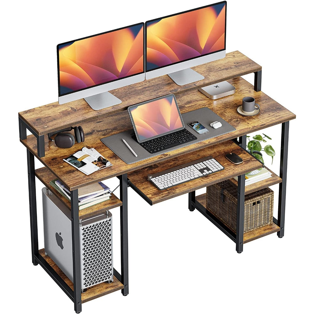47" Computer Desk with Storage Shelves, Monitor Stand, Keyboard Tray, Home Office, Study, Writing