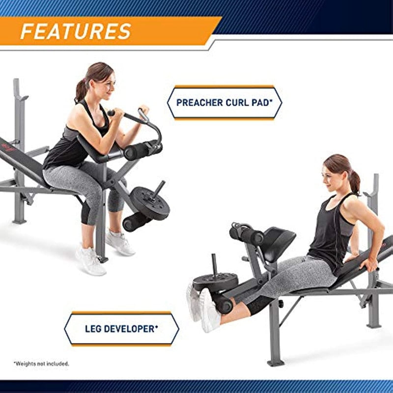 Marcy Standard Weight Bench, Multifunctional Workout Equipment, Leg Developer, Butterfly Arms,   Alloy Steel MD-389