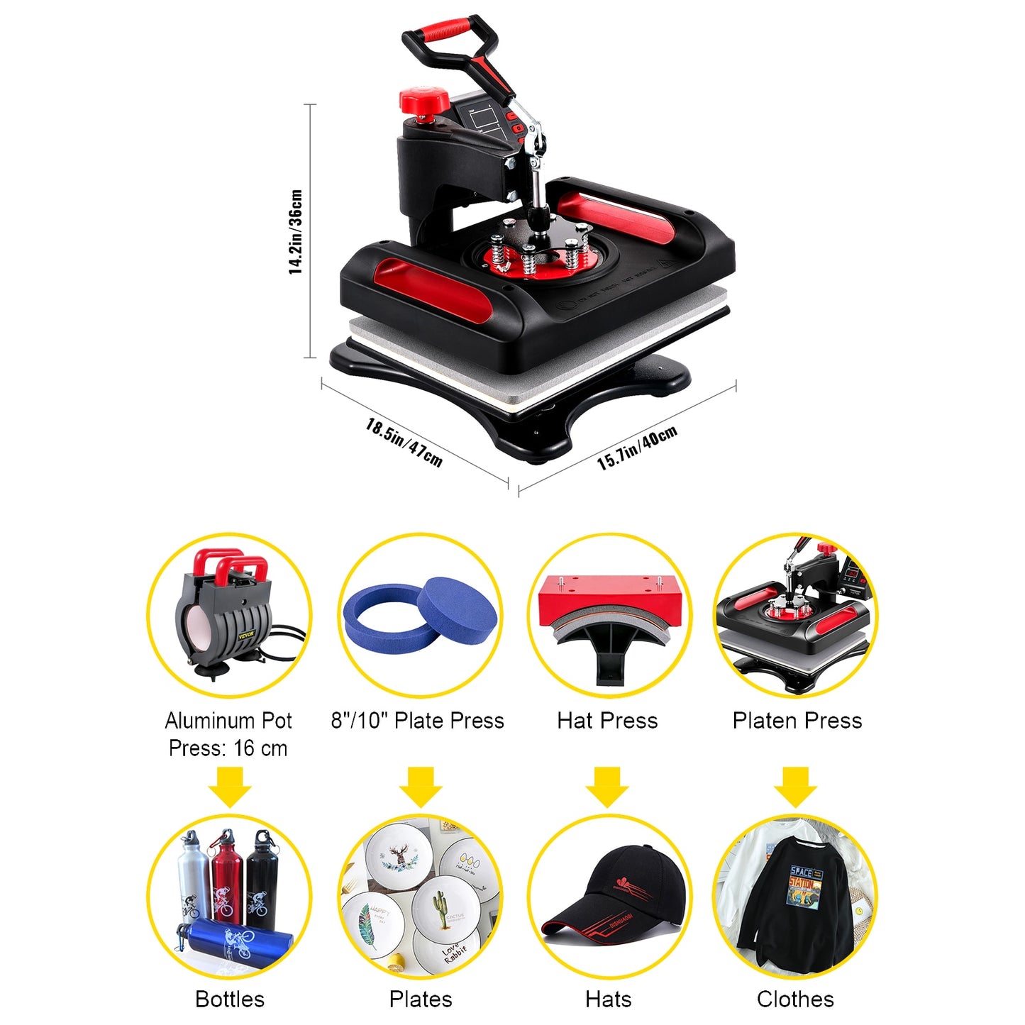 5/8"1 15x15x12x15; Dual-tube Heat Press Sublimation Machine 360° Swing Design for T-shirts, & more