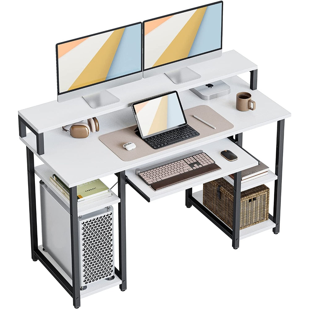 47" Computer Desk with Storage Shelves, Monitor Stand, Keyboard Tray, Home Office, Study, Writing