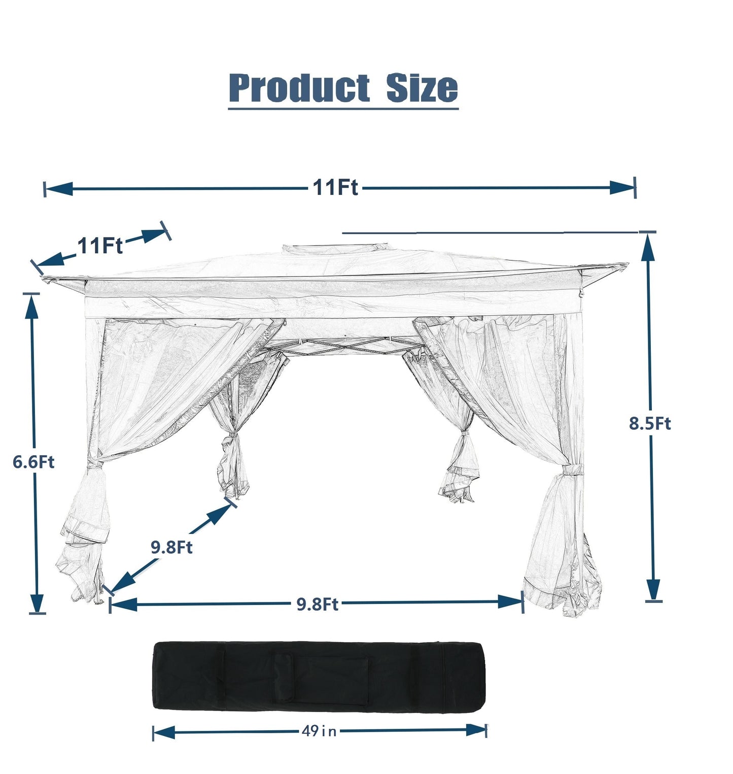 Outdoor 11x 11Ft Pop Up Gazebo Canopy With Removable Zipper Netting, 2-Tier Soft Top Event Tent, Suitable For Patio, Backyard, Garden