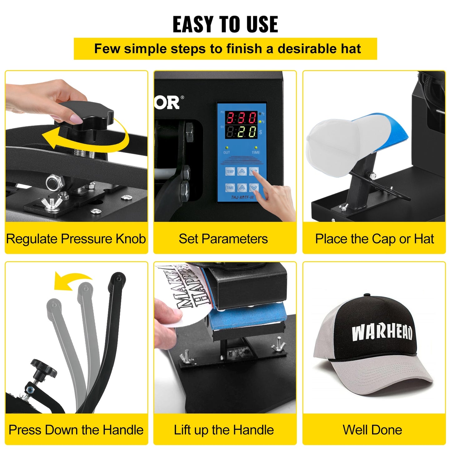 Hat Cap Transfer Stamping Heat Press 5.5 x 3.5 inch Sublimation Machine, Digital Display, DIY Advertise