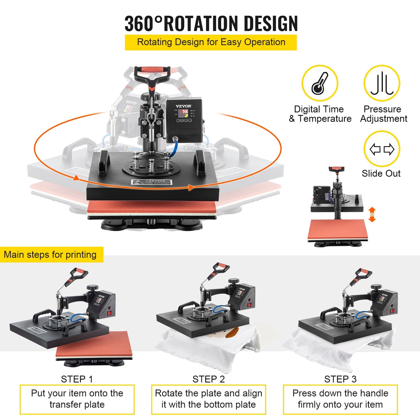 5 in 1 Heat Press Digital Multifunctional Sublimation for DIY T-Shirts, Clothes, Hat, Mug, Cap, Plate