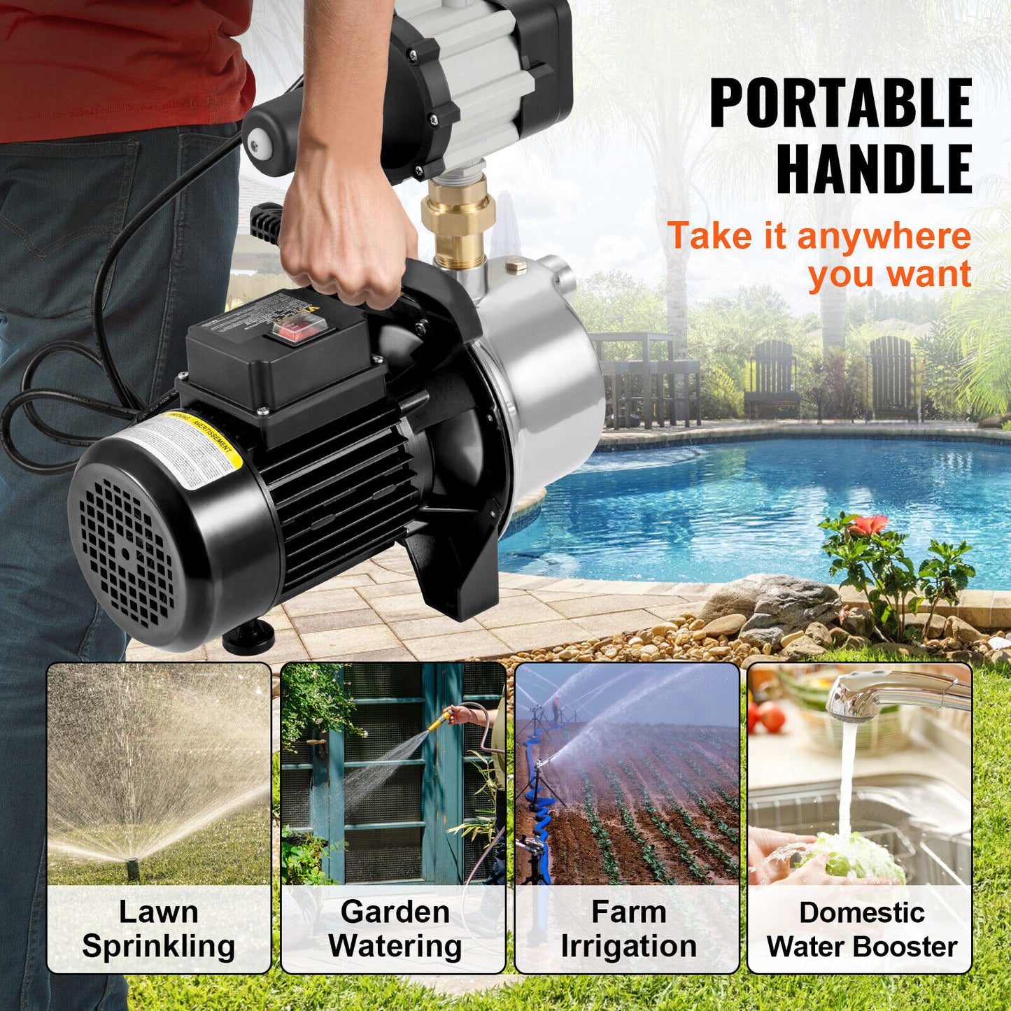 Shallow Well Pump Sprinkler Booster Jet Pumps, Automatic Controller, Garden Lawn Irrigation
