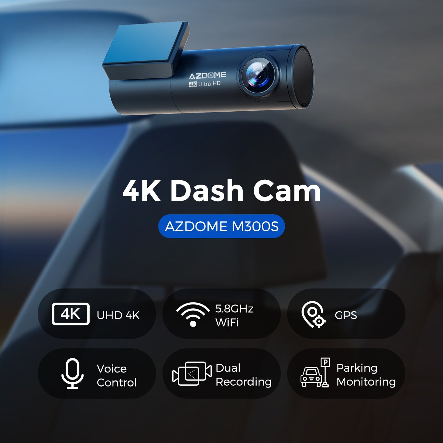 Dual Dash Cam DVR, Voice Controlled, Night Vision, Front Camera 4K+1080P, Rear Camera Free 64G TF,800MP Lens, Wifi, GPS