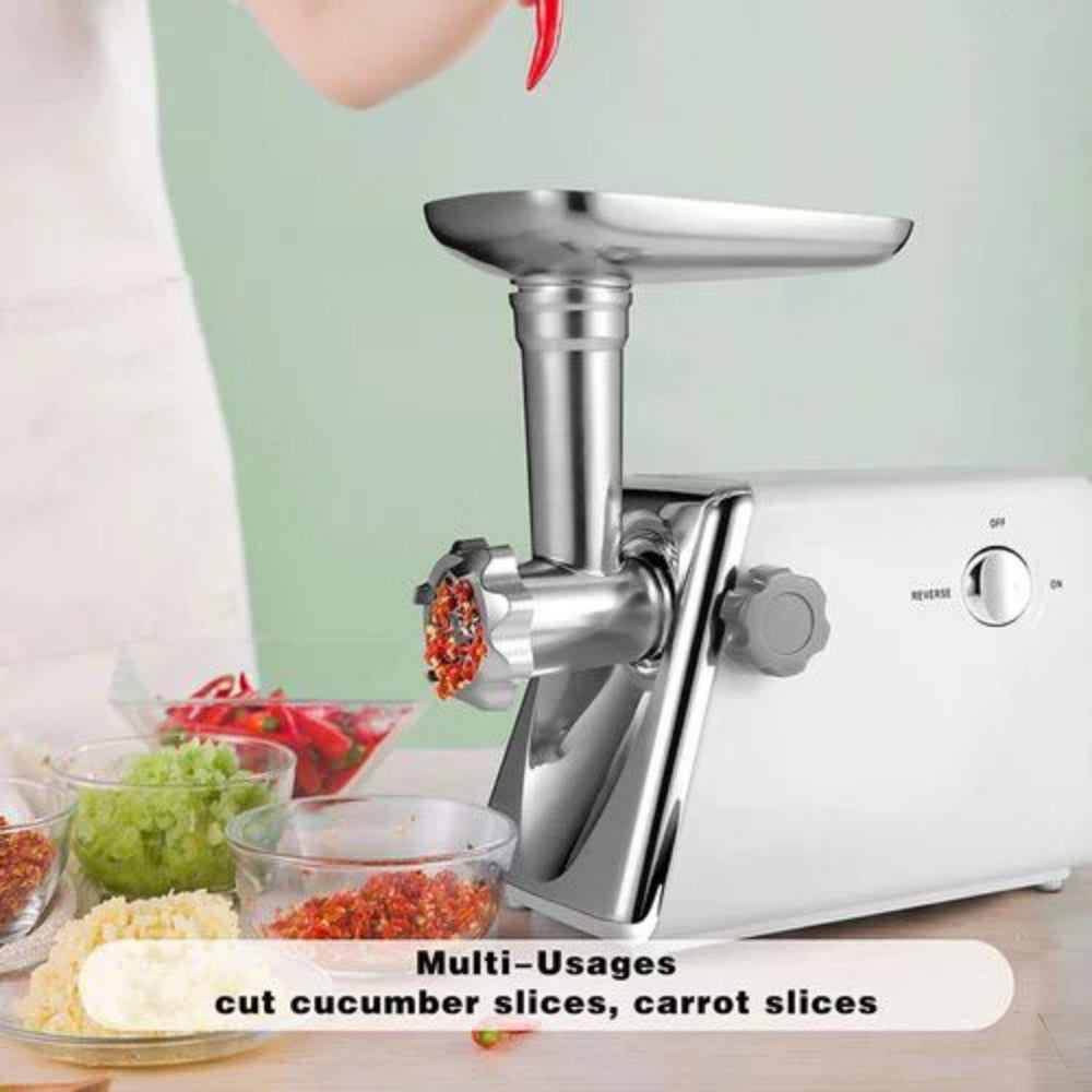 Electric Meat, Food Grinder with Sausage Kit 3 Grinder Plates 600W Power, White