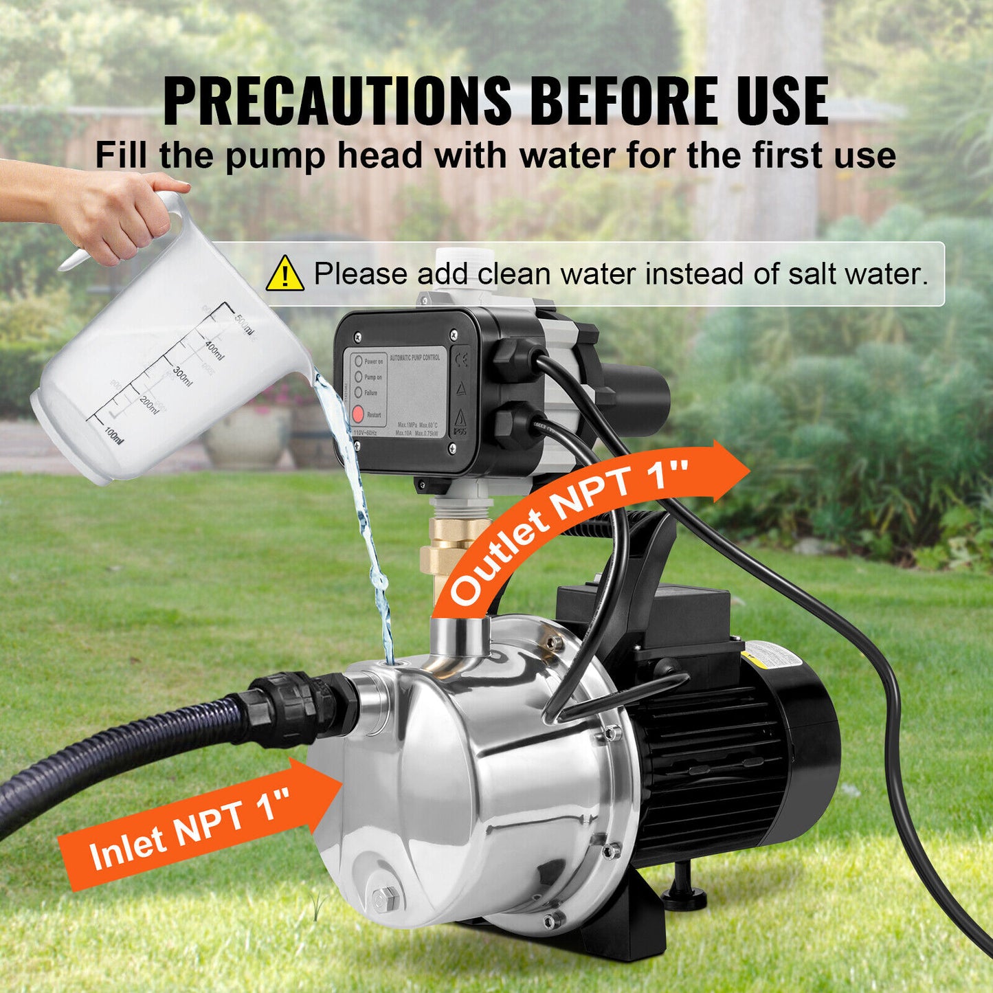 Shallow Well Pump Sprinkler Booster Jet Pumps, Automatic Controller, Garden Lawn Irrigation