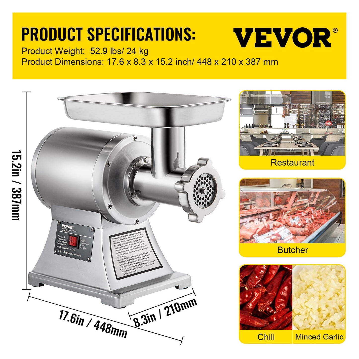Electric Meat Grinder, Food Processor, Heavy Duty Commercial Quality