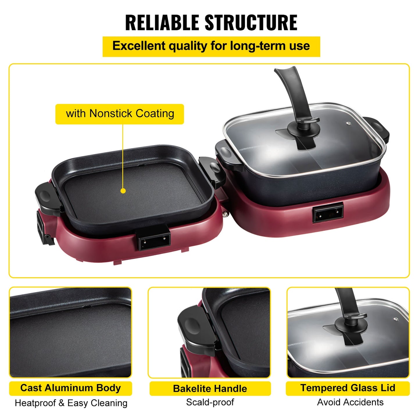 2 in 1 Electric Hot Pot BBQ Grill 2000W Multifunction Foldable Non-Stick Split Pot Smokeless Barbecue Pan