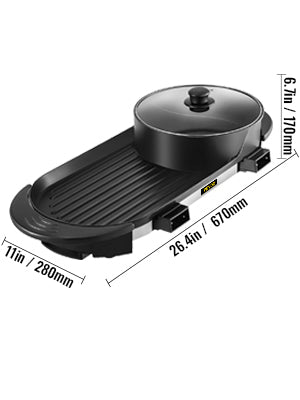 2 in 1 Electric BBQ Grill Hot Pot Smokeless Durable, Even Heated