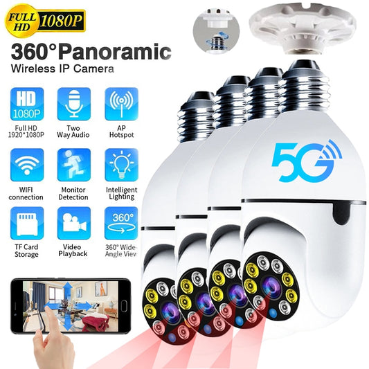 Bulb Camera 5G wifi Surveillance Cam, Night Vision, Full Color Automatic Human Tracking Video Security Monitor
