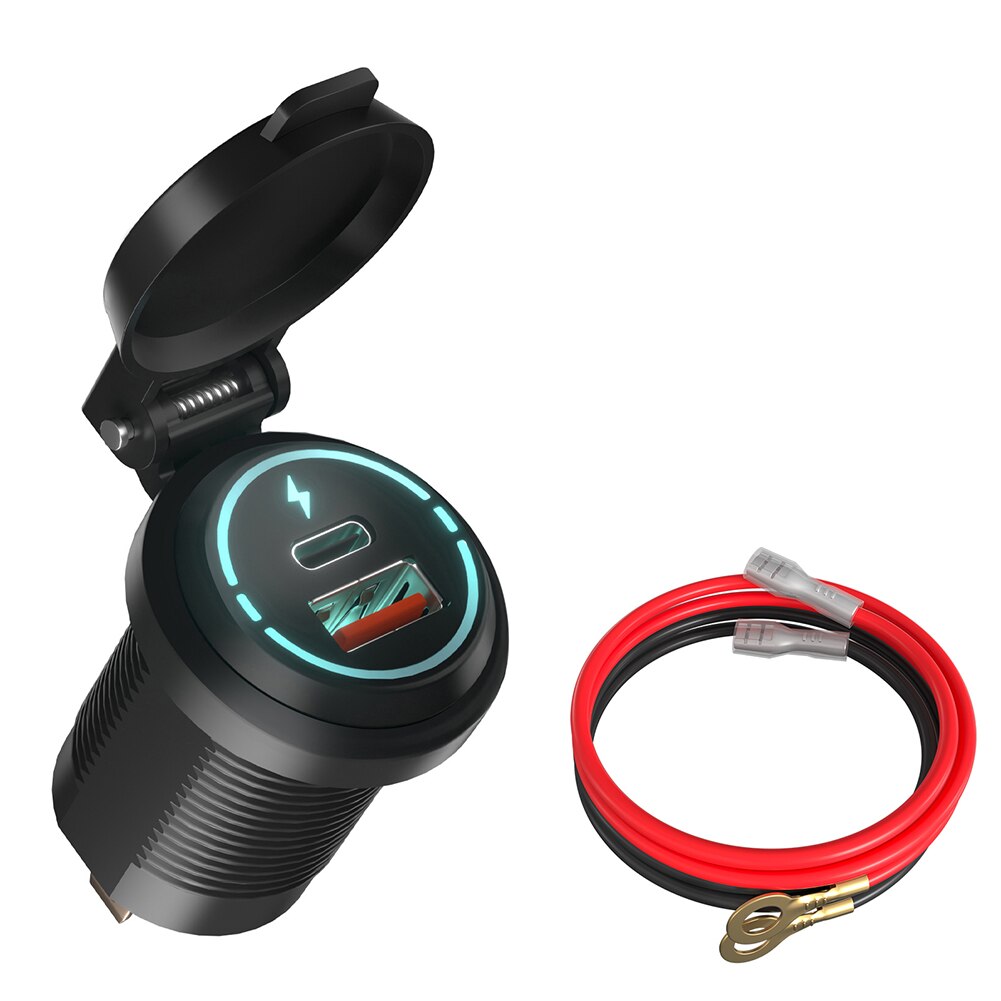Dual Ports Adapter Car Charger Waterproof 12-24V with Spring Cover for Automobile Truck Motorcycle RV