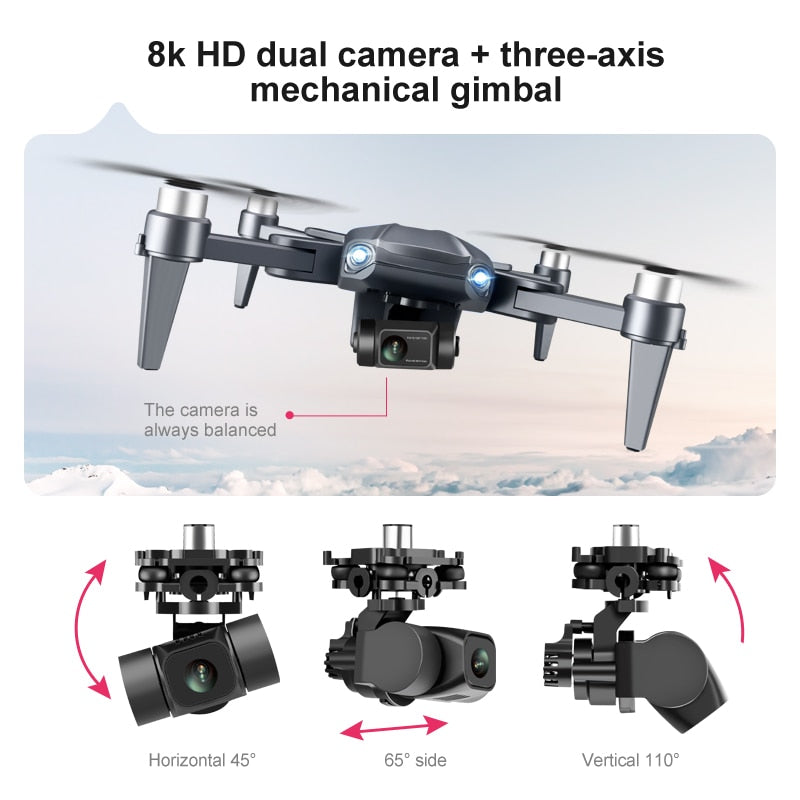 8k 3 Axis Brushless Gimbal, Camera HD 4K Obstacle Avoidance 5G WiFi