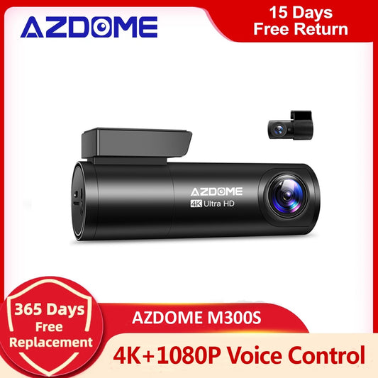 Dual Dash Cam DVR, Voice Controlled, Night Vision, Front Camera 4K+1080P, Rear Camera Free 64G TF,800MP Lens, Wifi, GPS