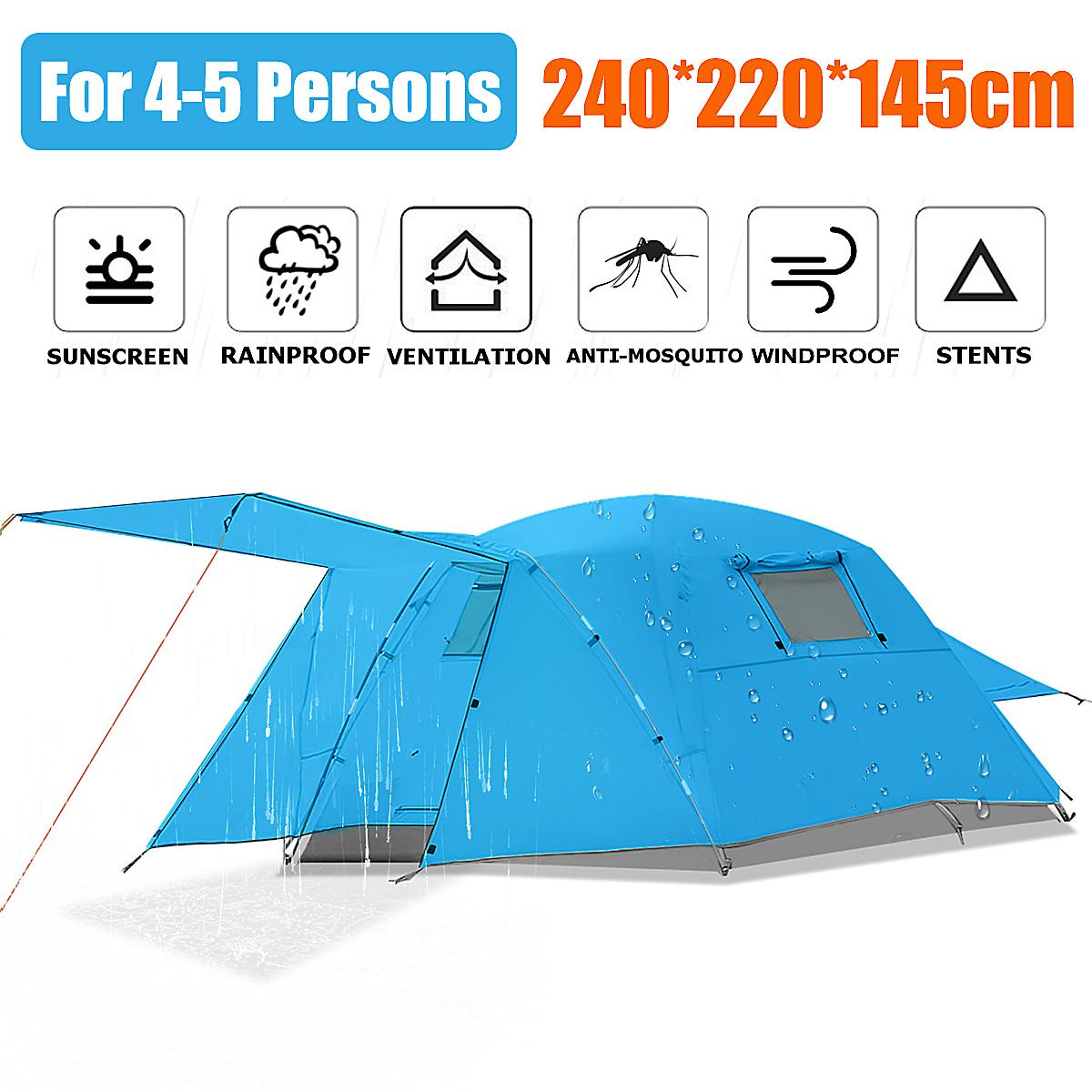 4 Person Instant Setup Waterproof Tent, Rainfly, & Carry Bag